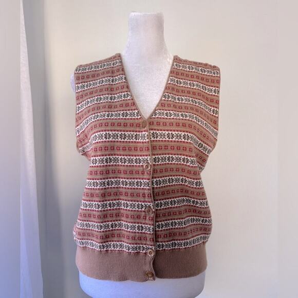 NWT Vintage ‘90s Liz Claiborne Brown Striped V-Neck Button Down Sweater Vest - Picture 2 of 6